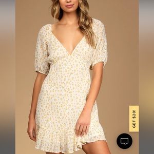 Lulus Flirtatious Fit White Floral Print Puff Sleeve Mini Dress